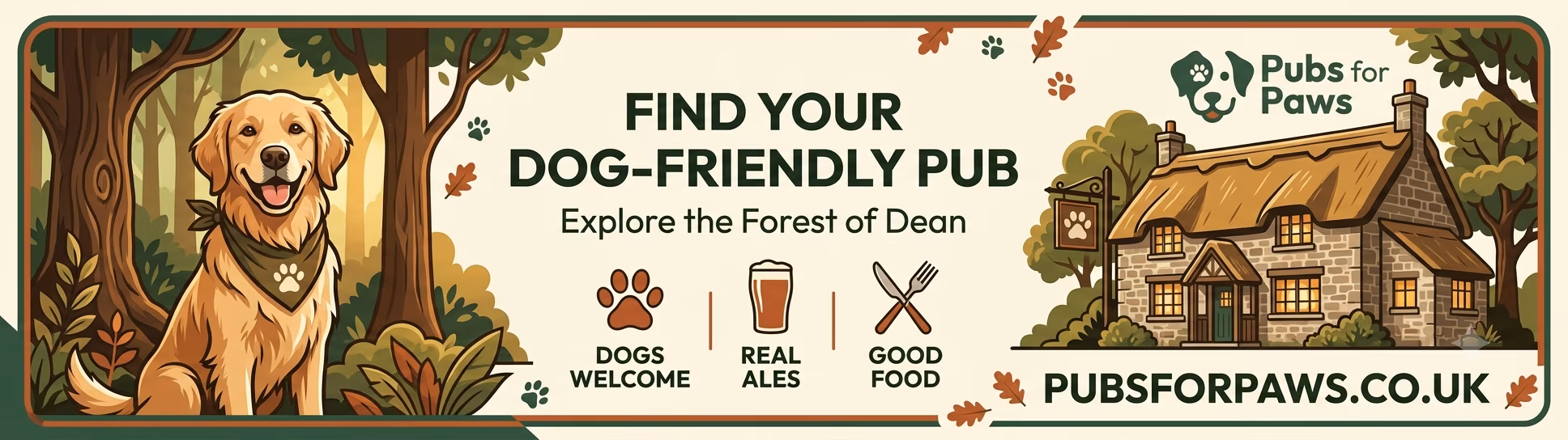 Featured as a top dog friendly pub in the Forest of Dean on Pubs for Paws